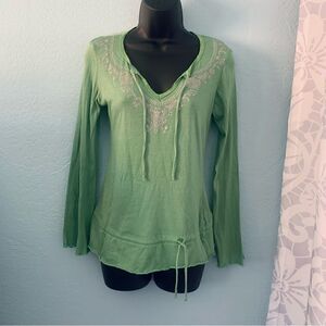 Next Era Mint Green Boho Embroidered Long Bell Sleeve Top Size Small